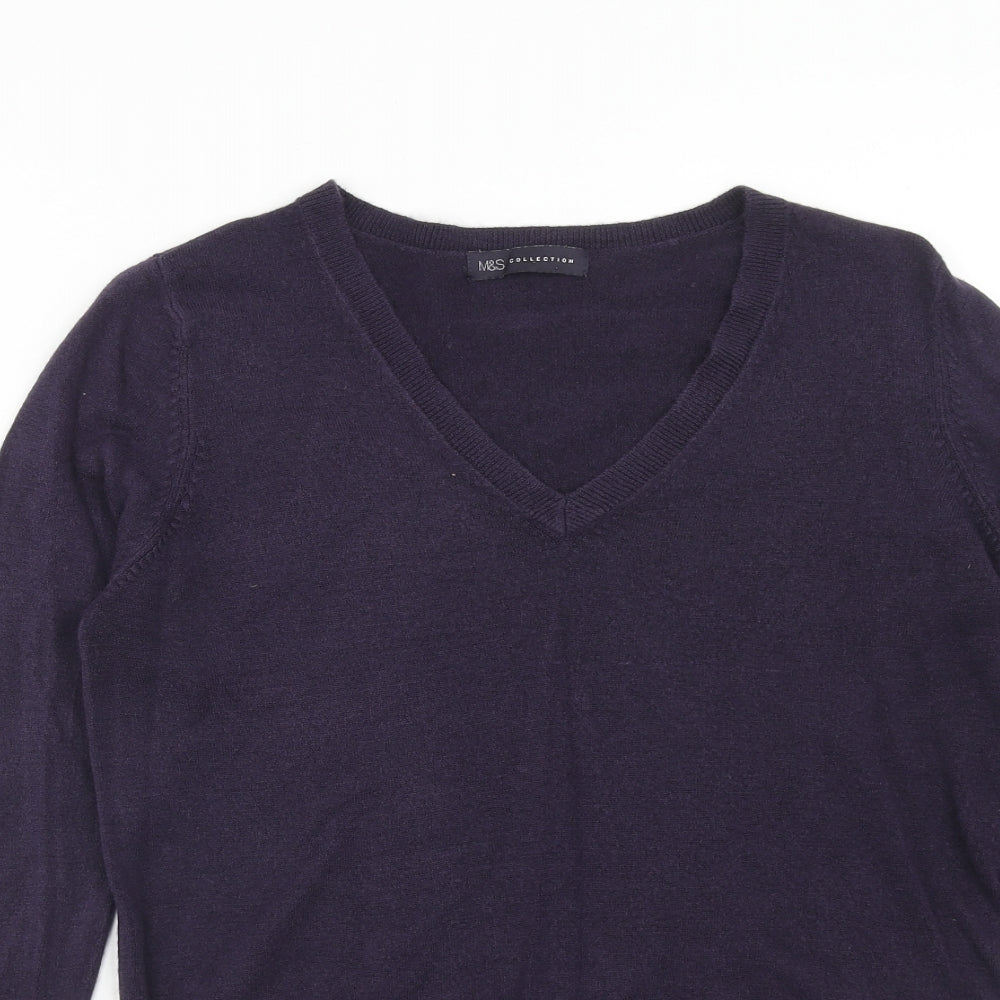 Marks and Spencer Womens Purple V-Neck Acrylic Pullover Jumper Size 12