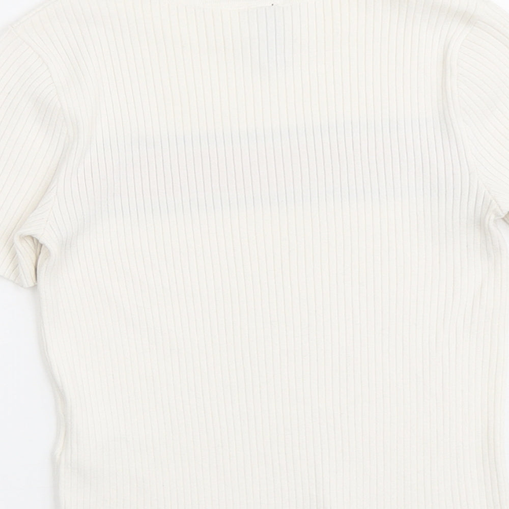 H&M Womens White Round Neck Striped Viscose Pullover Jumper Size S