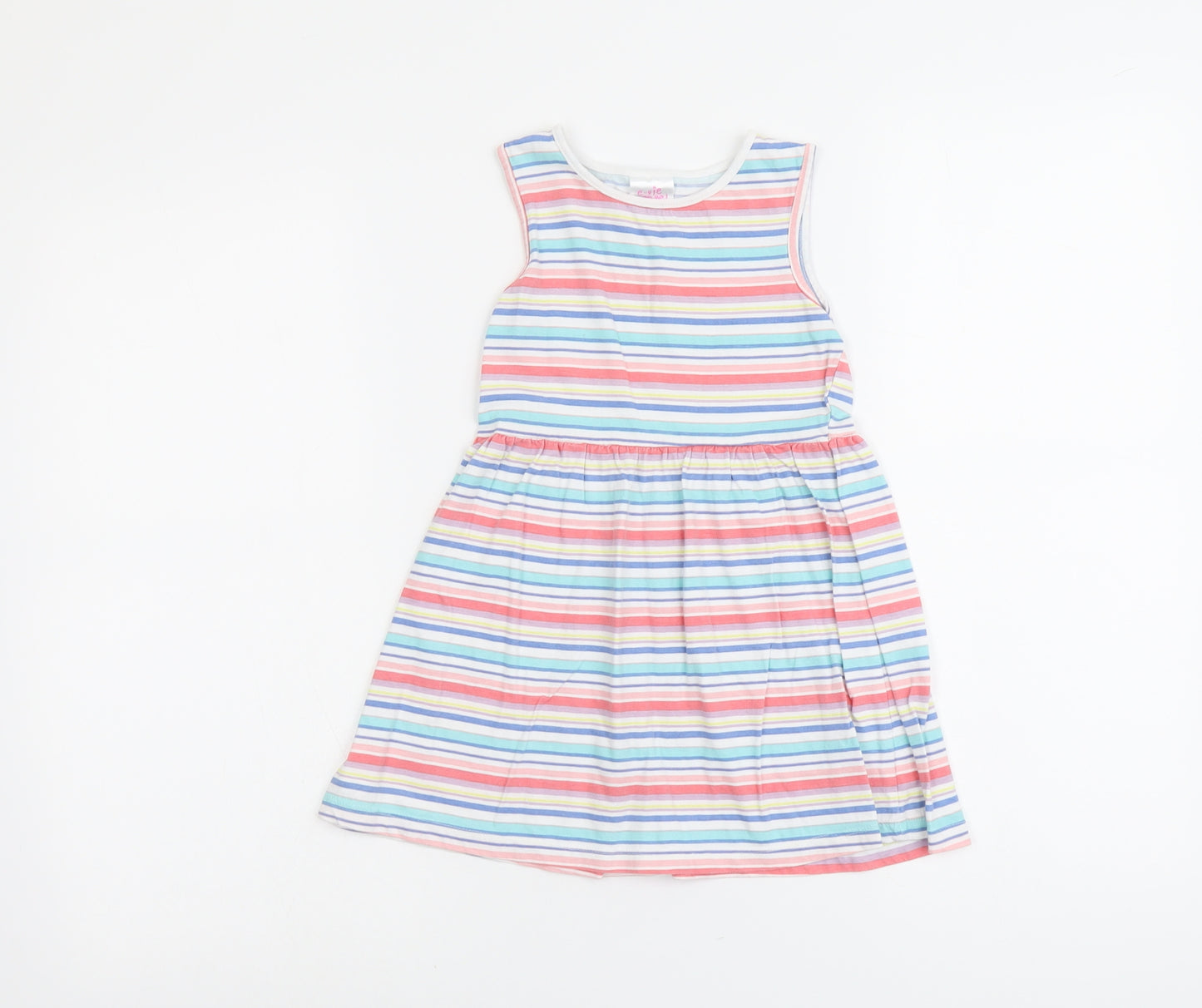 E-vie Girls Multicoloured Striped Cotton Tank Dress Size 3-4 Years Round Neck Pullover