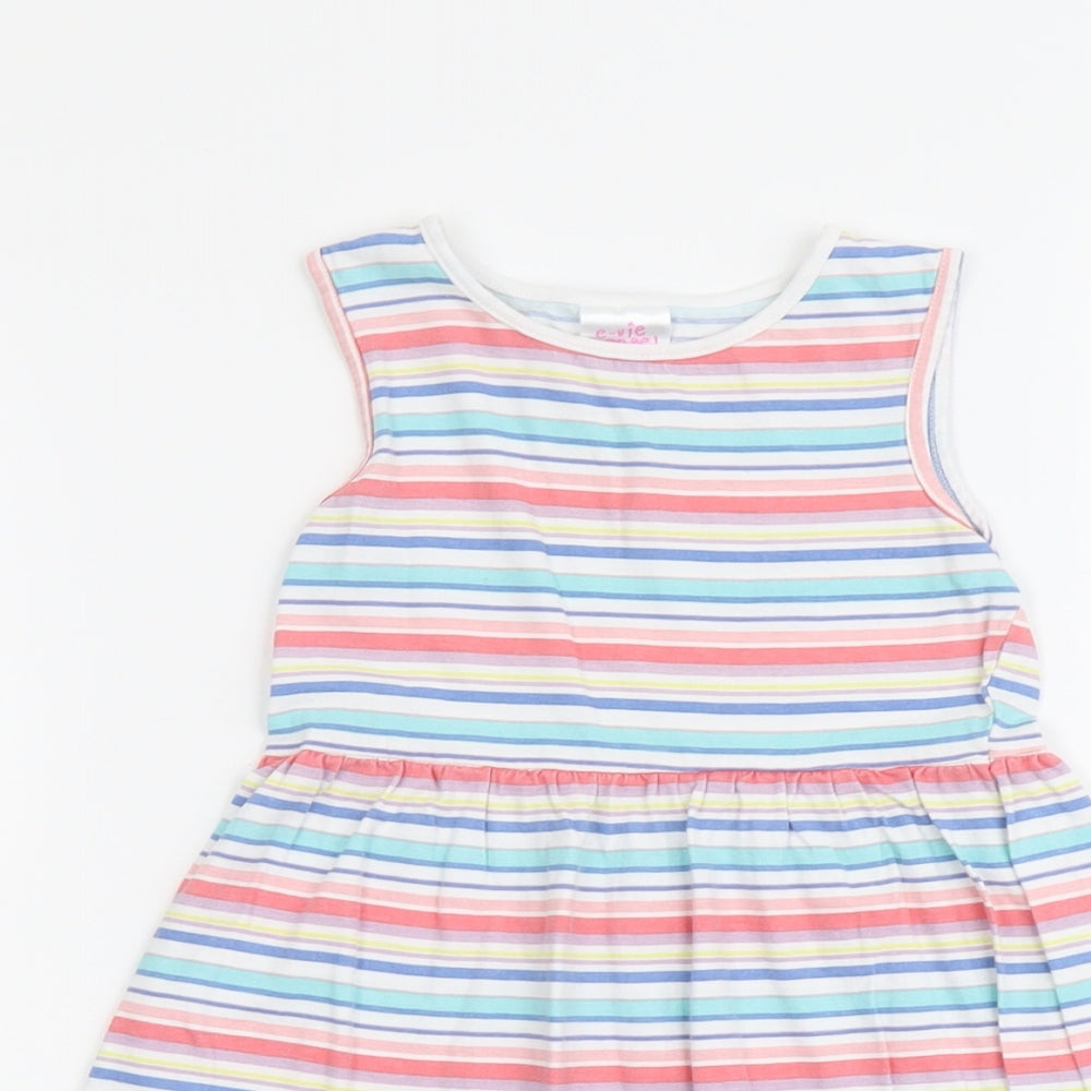E-vie Girls Multicoloured Striped Cotton Tank Dress Size 3-4 Years Round Neck Pullover