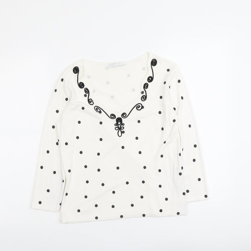 Precis Womens White V-Neck Polka Dot Viscose Pullover Jumper Size S