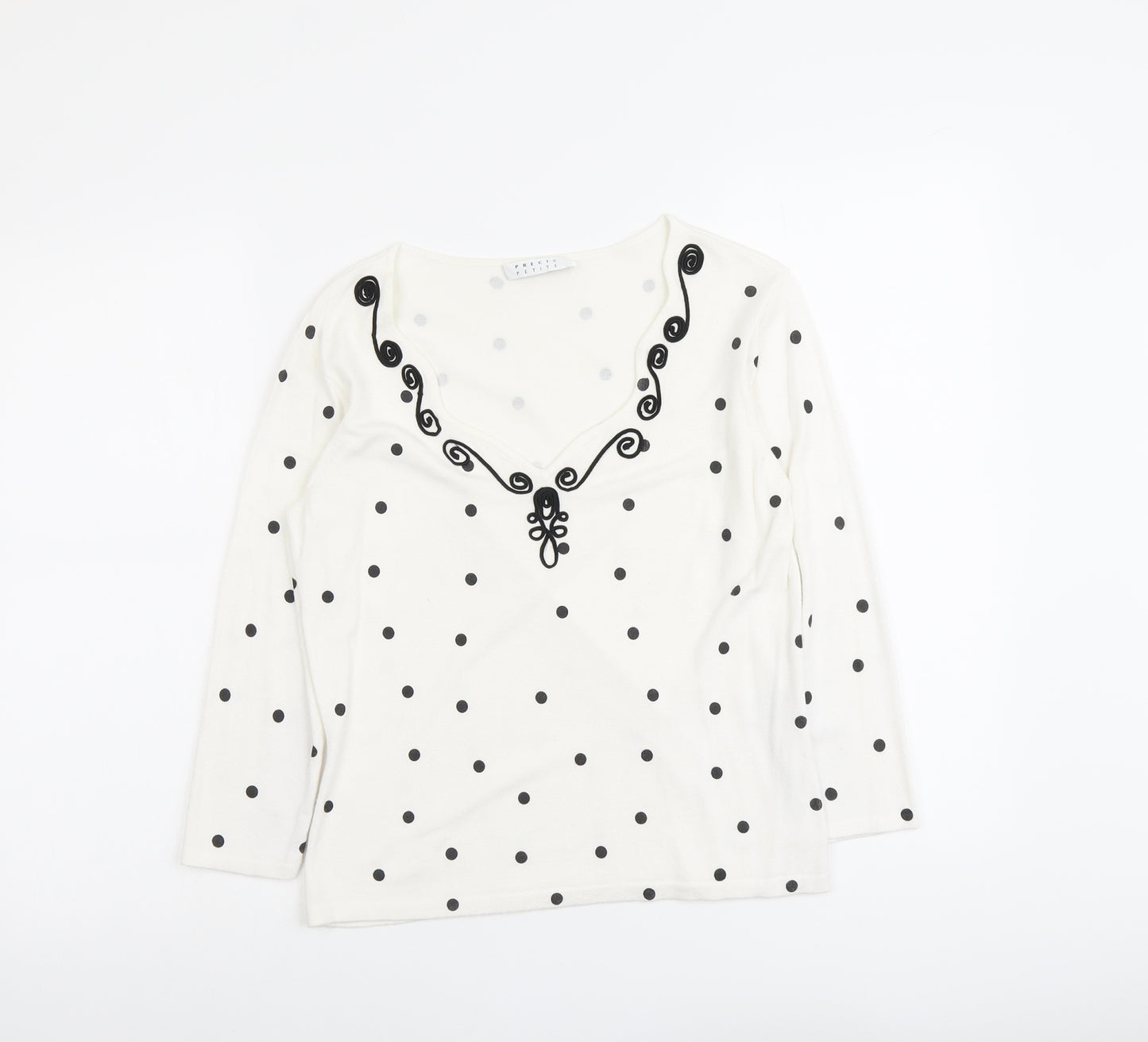Precis Womens White V-Neck Polka Dot Viscose Pullover Jumper Size S