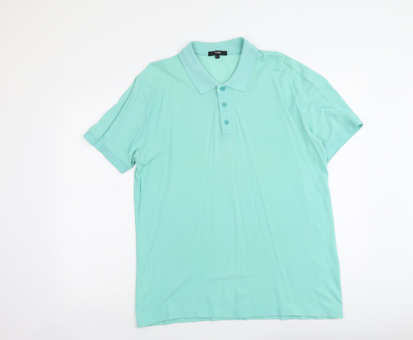 George Mens Green Cotton Polo Size L Collared Button
