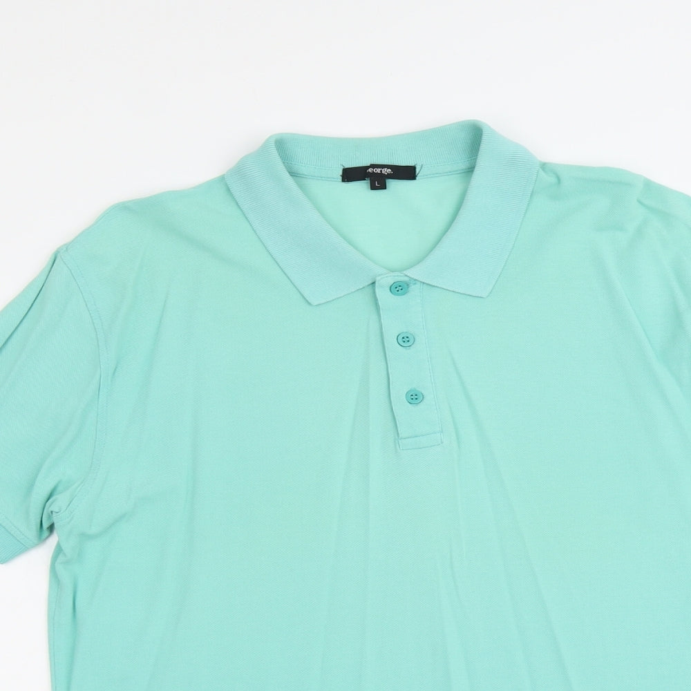 George Mens Green Cotton Polo Size L Collared Button