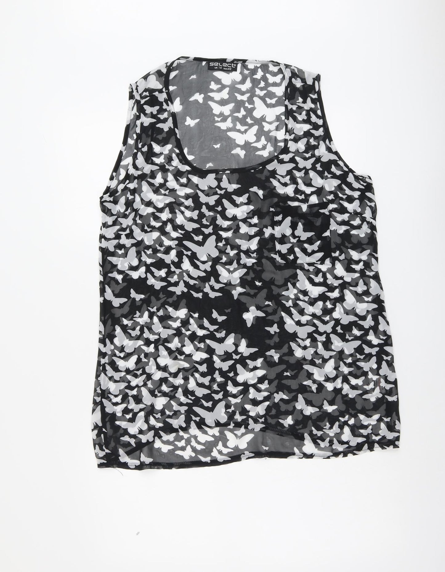 Select Womens Black Polyester Basic Tank Size 14 Scoop Neck - Butterfly Pattern