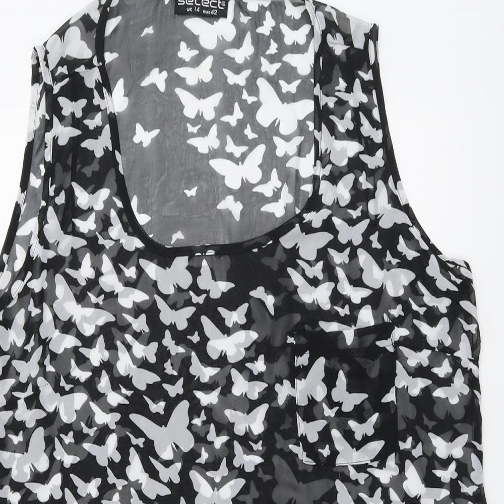 Select Womens Black Polyester Basic Tank Size 14 Scoop Neck - Butterfly Pattern