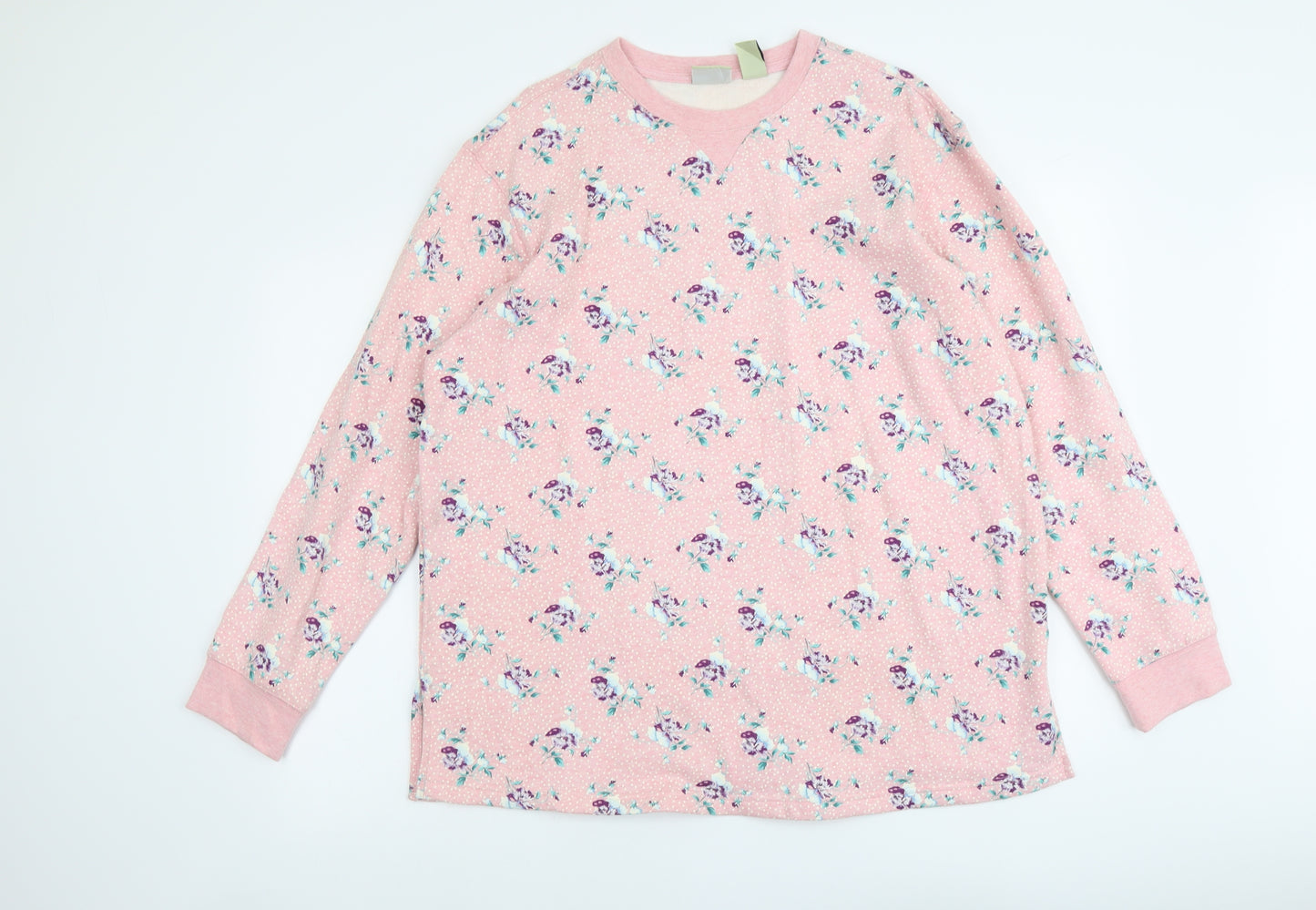 Classic Elements Womens Pink Floral Cotton Pullover Sweatshirt Size 16 Pullover