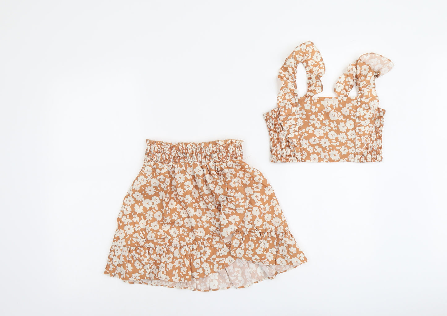 SheIn Girls Beige Floral Polyester Skirt/ Skort Set Outfit/Set Size 9-10 Years Pullover