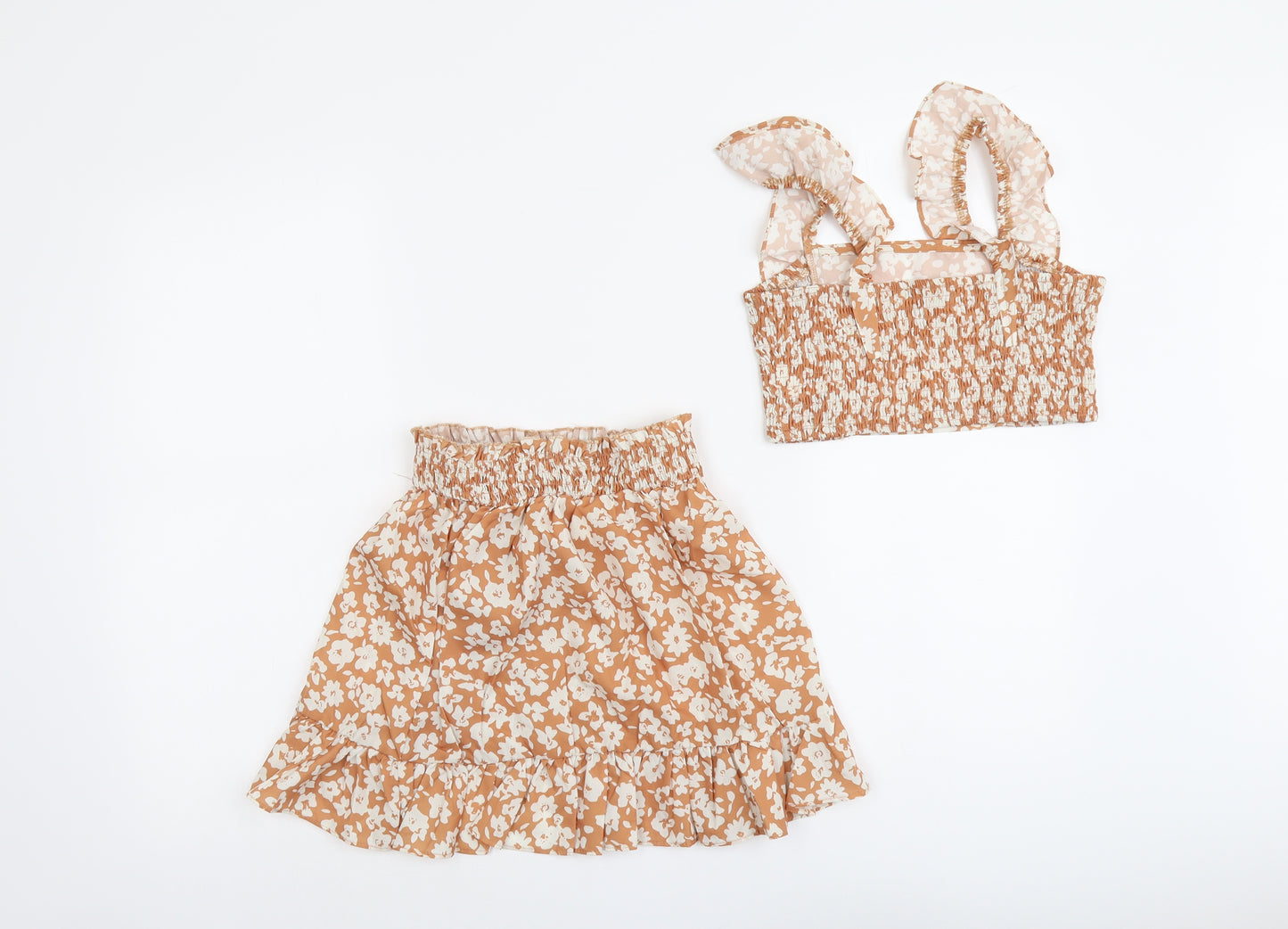 SheIn Girls Beige Floral Polyester Skirt/ Skort Set Outfit/Set Size 9-10 Years Pullover