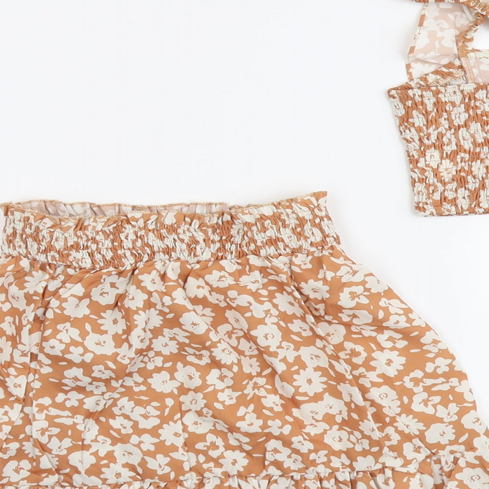 SheIn Girls Beige Floral Polyester Skirt/ Skort Set Outfit/Set Size 9-10 Years Pullover