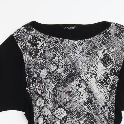 Classic Womens Black Animal Print Polyester Basic Blouse Size 14 Boat Neck - Snake Print
