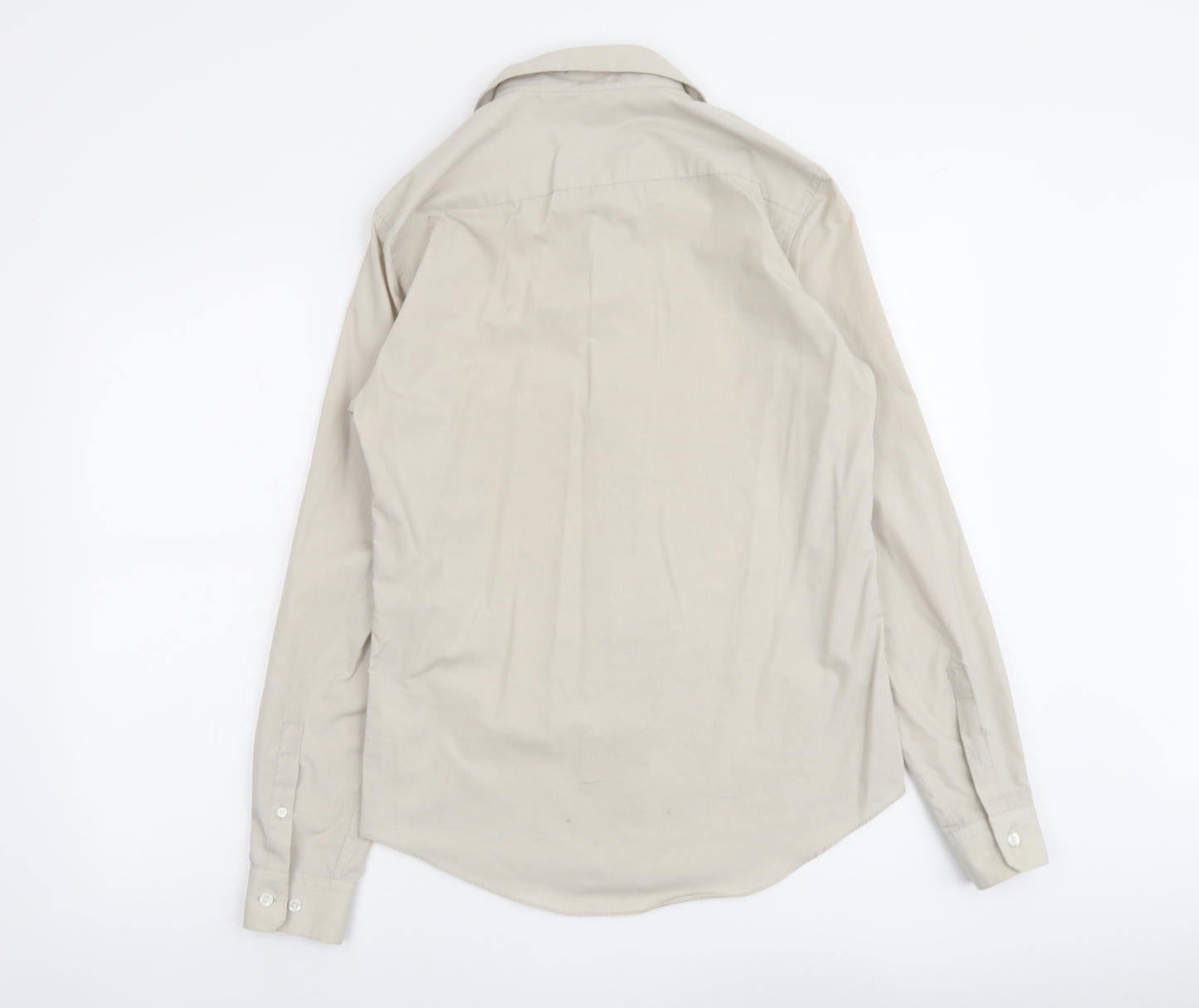 New Look Mens Beige Polyester Button-Up Size S Collared Button