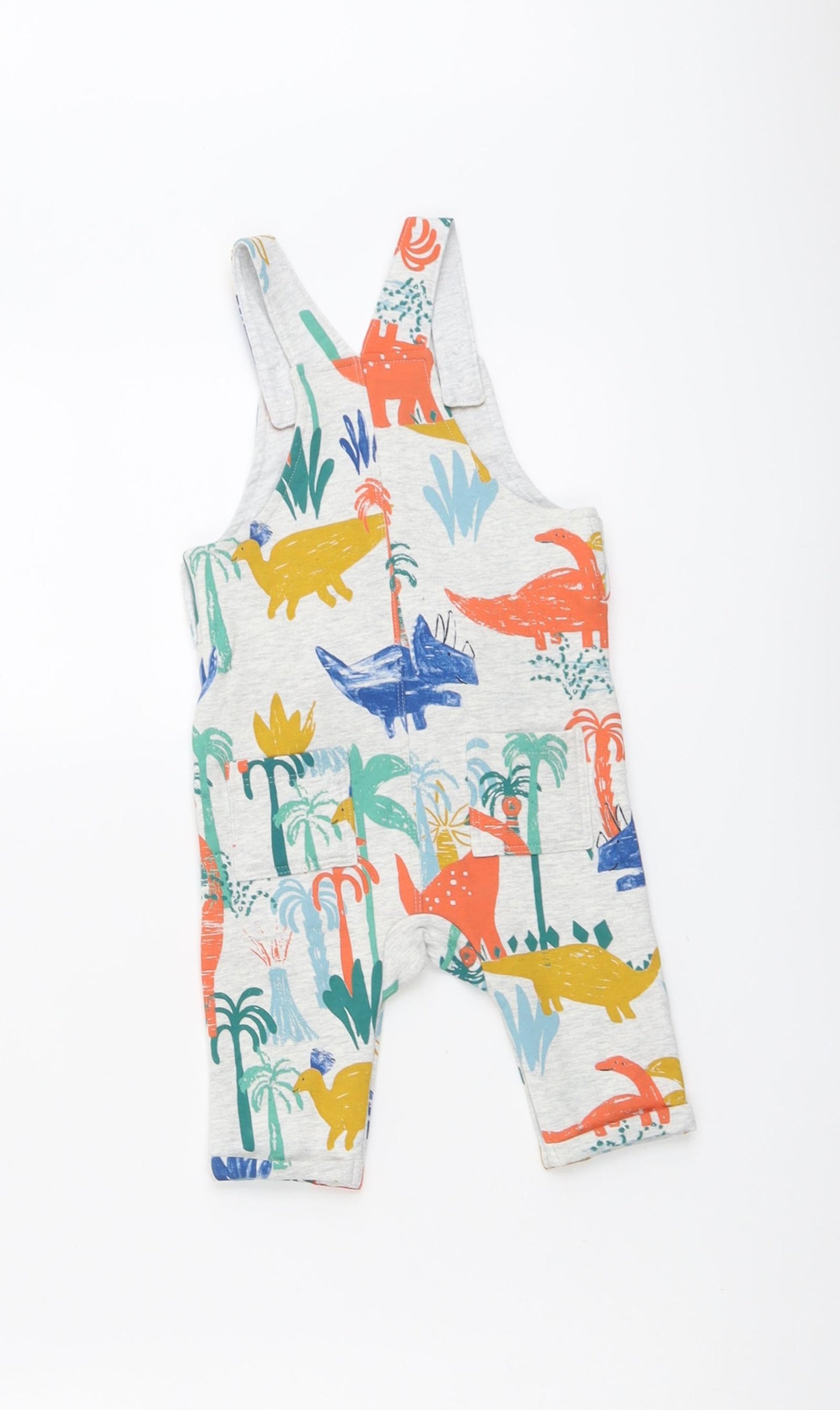 Marks and Spencer Boys Grey Geometric Cotton Dungaree One-Piece Size 3-6 Months Snap - Dinosaur