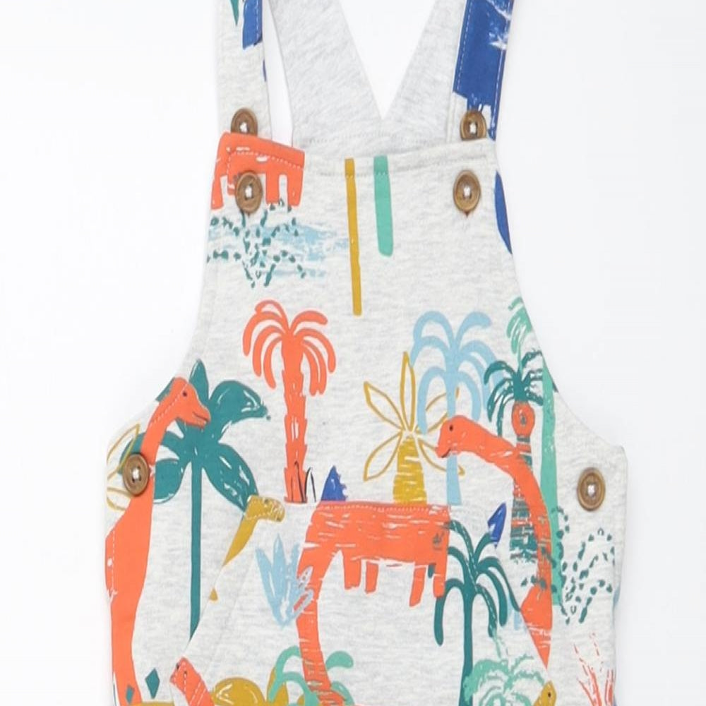 Marks and Spencer Boys Grey Geometric Cotton Dungaree One-Piece Size 3-6 Months Snap - Dinosaur