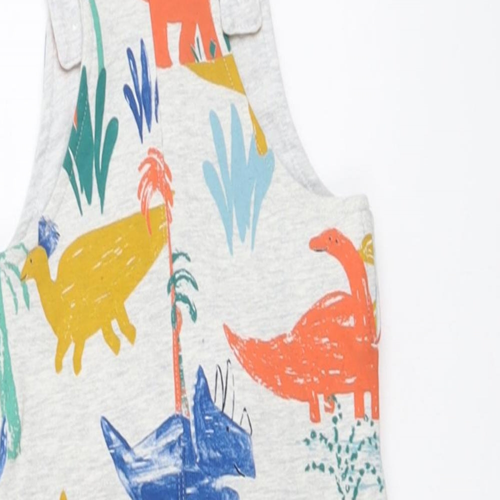 Marks and Spencer Boys Grey Geometric Cotton Dungaree One-Piece Size 3-6 Months Snap - Dinosaur