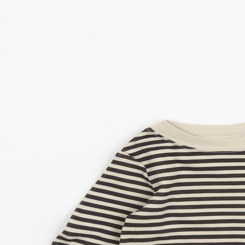 George Boys Beige Striped Cotton Basic T-Shirt Size 3-6 Months Round Neck Pullover