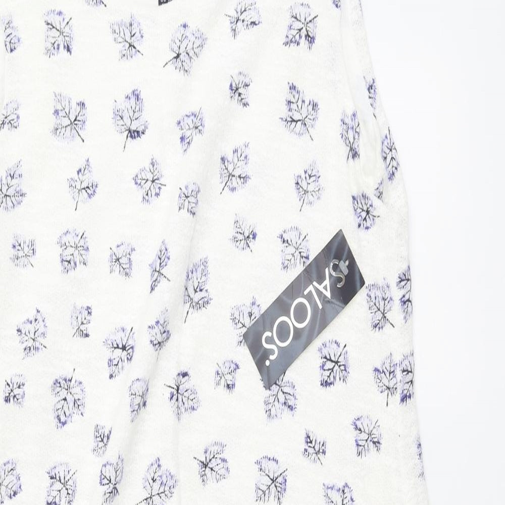 Saloos Womens White Geometric Polyester A-Line Size 14 Round Neck Pullover - Leaf Print