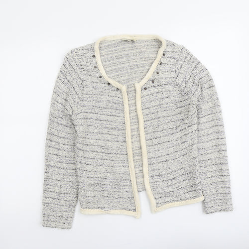 Papaya Womens Blue V-Neck Geometric Cotton Cardigan Jumper Size 10
