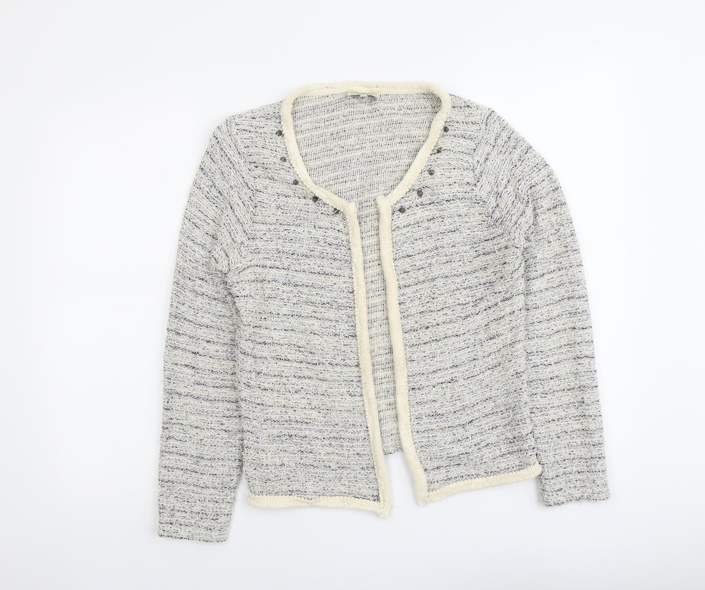 Papaya Womens Blue V-Neck Geometric Cotton Cardigan Jumper Size 10
