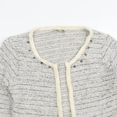 Papaya Womens Blue V-Neck Geometric Cotton Cardigan Jumper Size 10