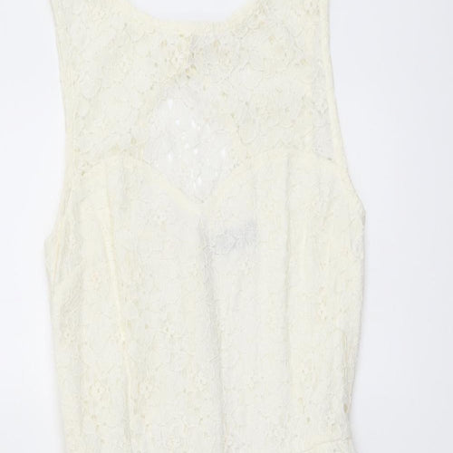 Jane Norman Womens Ivory Floral Cotton A-Line Size 6 Round Neck Button