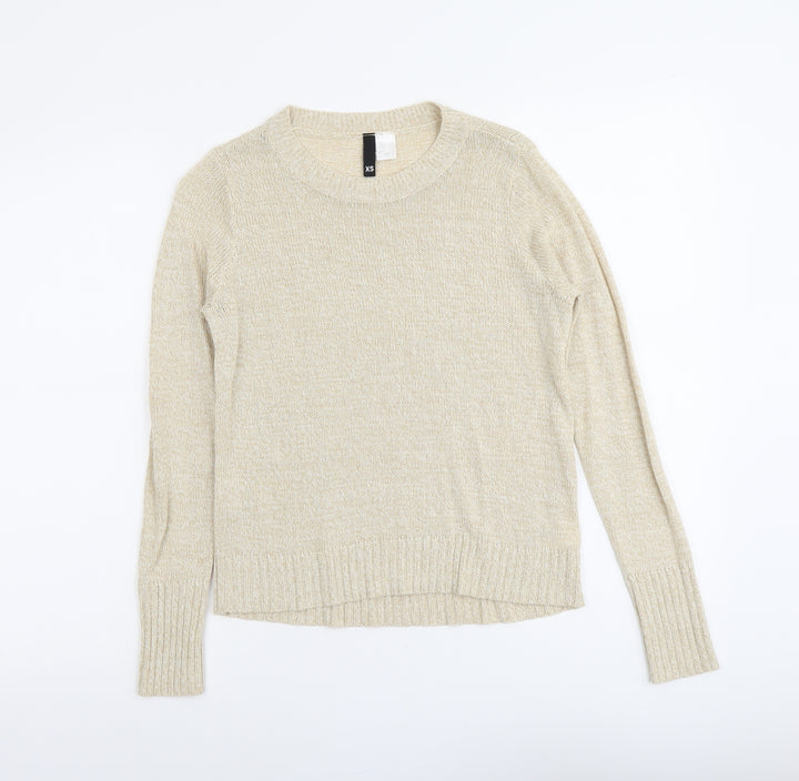 H&M Womens Beige Round Neck Acrylic Pullover Jumper Size XS