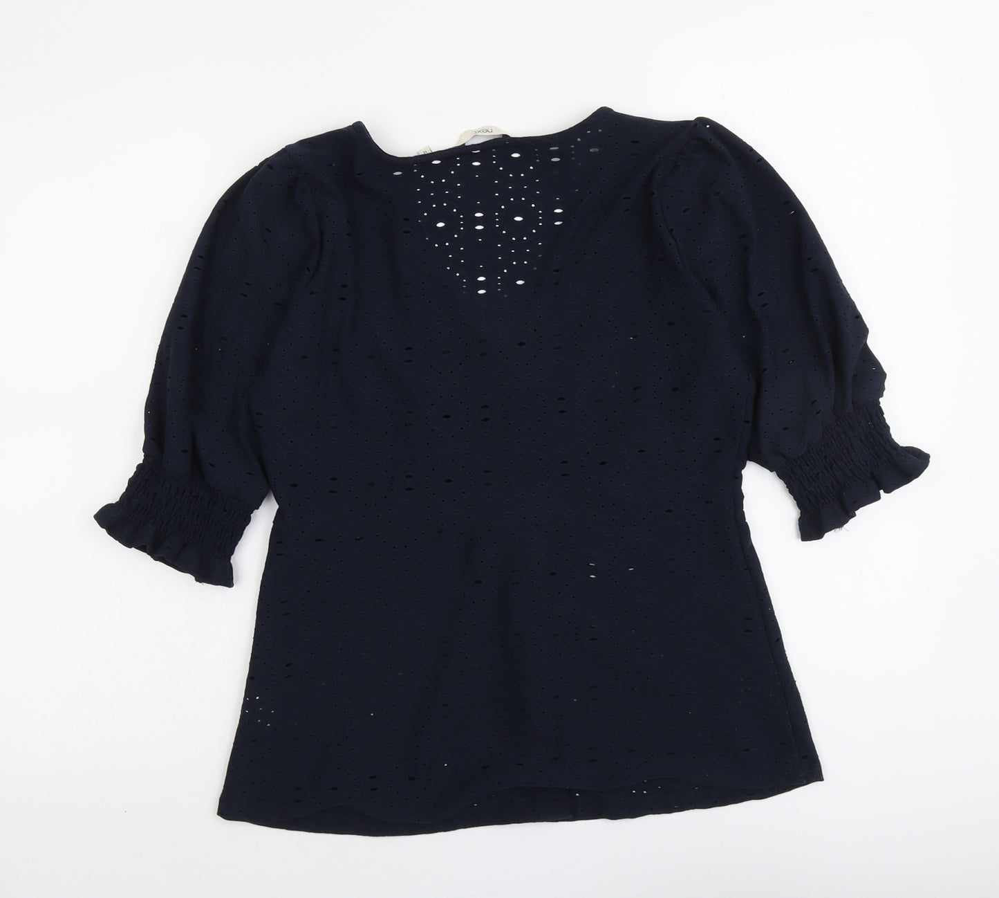 NEXT Womens Black Polyester Basic Button-Up Size 12 V-Neck - Broderie Anglaise