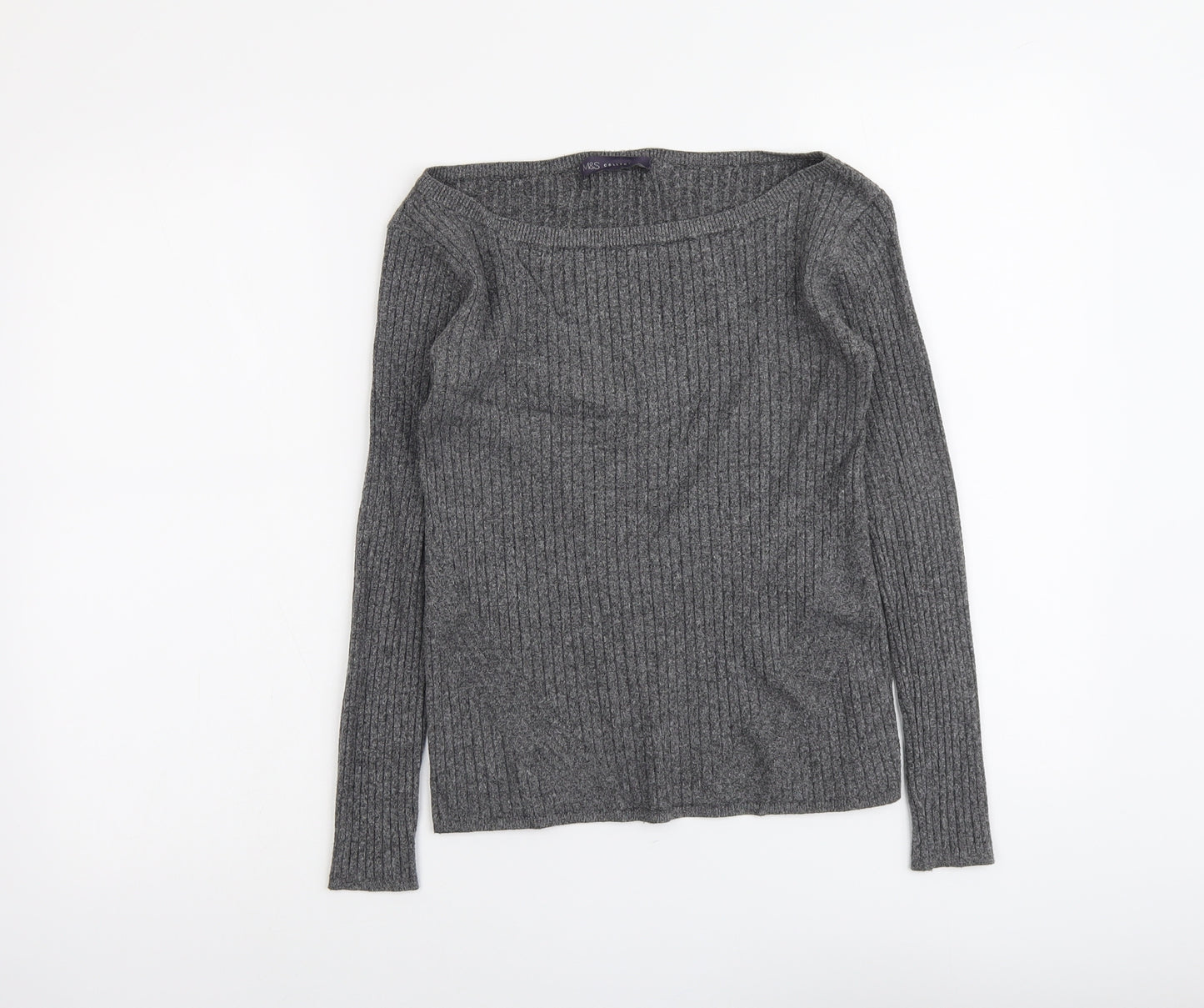 Marks and Spencer Womens Grey Round Neck Viscose Pullover Jumper Size 8