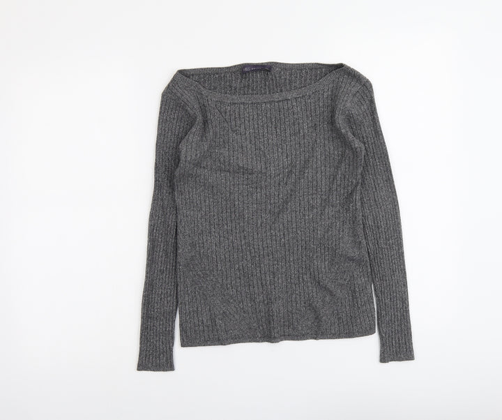 Marks and Spencer Womens Grey Round Neck Viscose Pullover Jumper Size 8