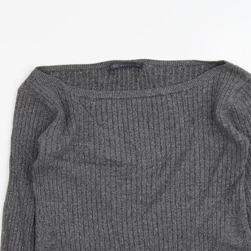 Marks and Spencer Womens Grey Round Neck Viscose Pullover Jumper Size 8