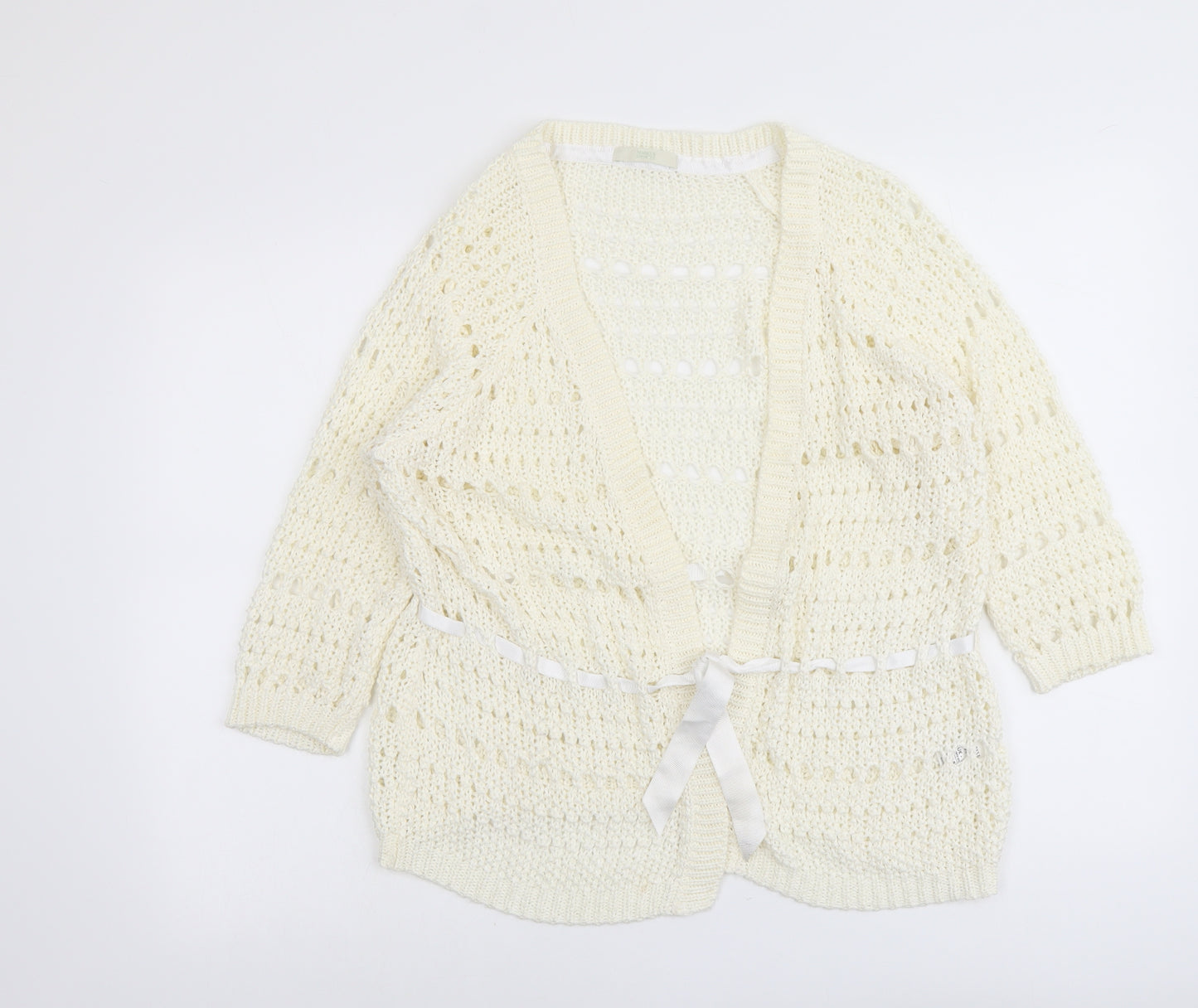 Marks and Spencer Womens Ivory V-Neck Acrylic Cardigan Jumper Size 18
