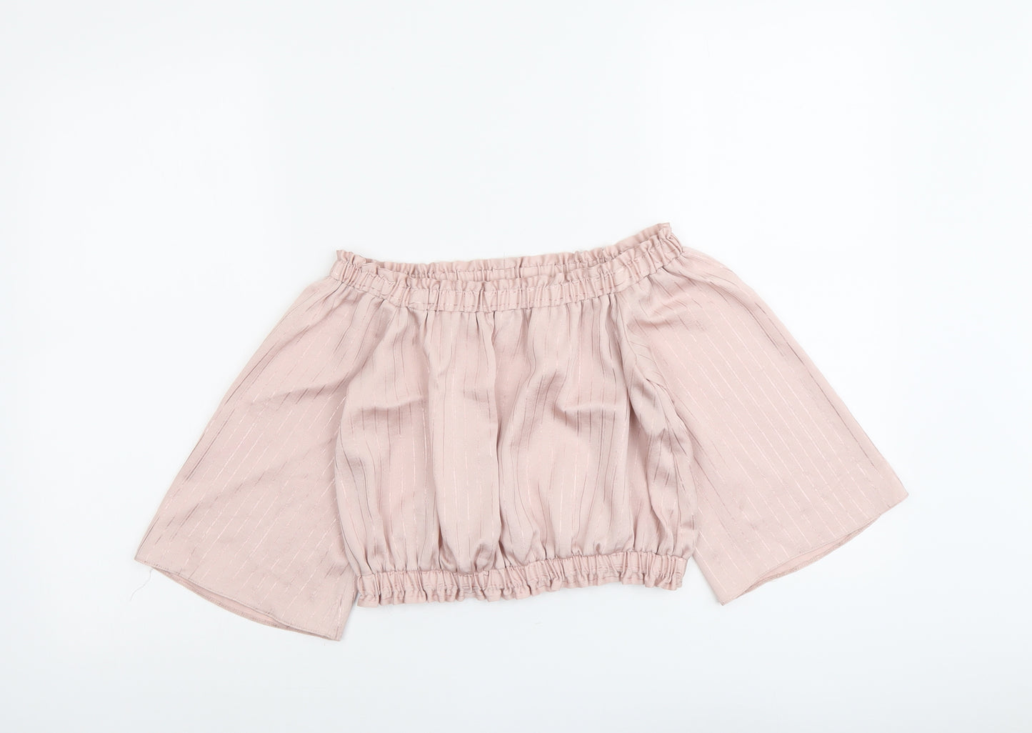 River Island Girls Pink Striped Polyester Cropped Tank Size 7-8 Years Off the Shoulder Pullover