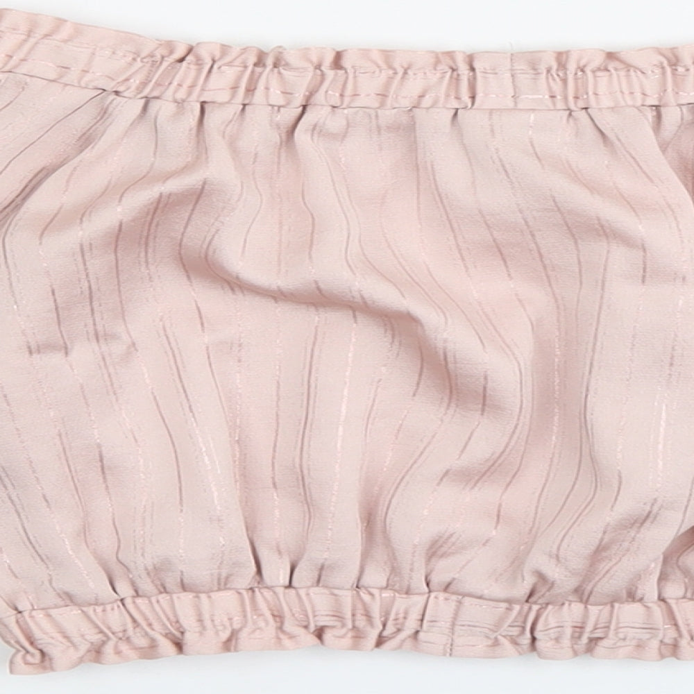 River Island Girls Pink Striped Polyester Cropped Tank Size 7-8 Years Off the Shoulder Pullover