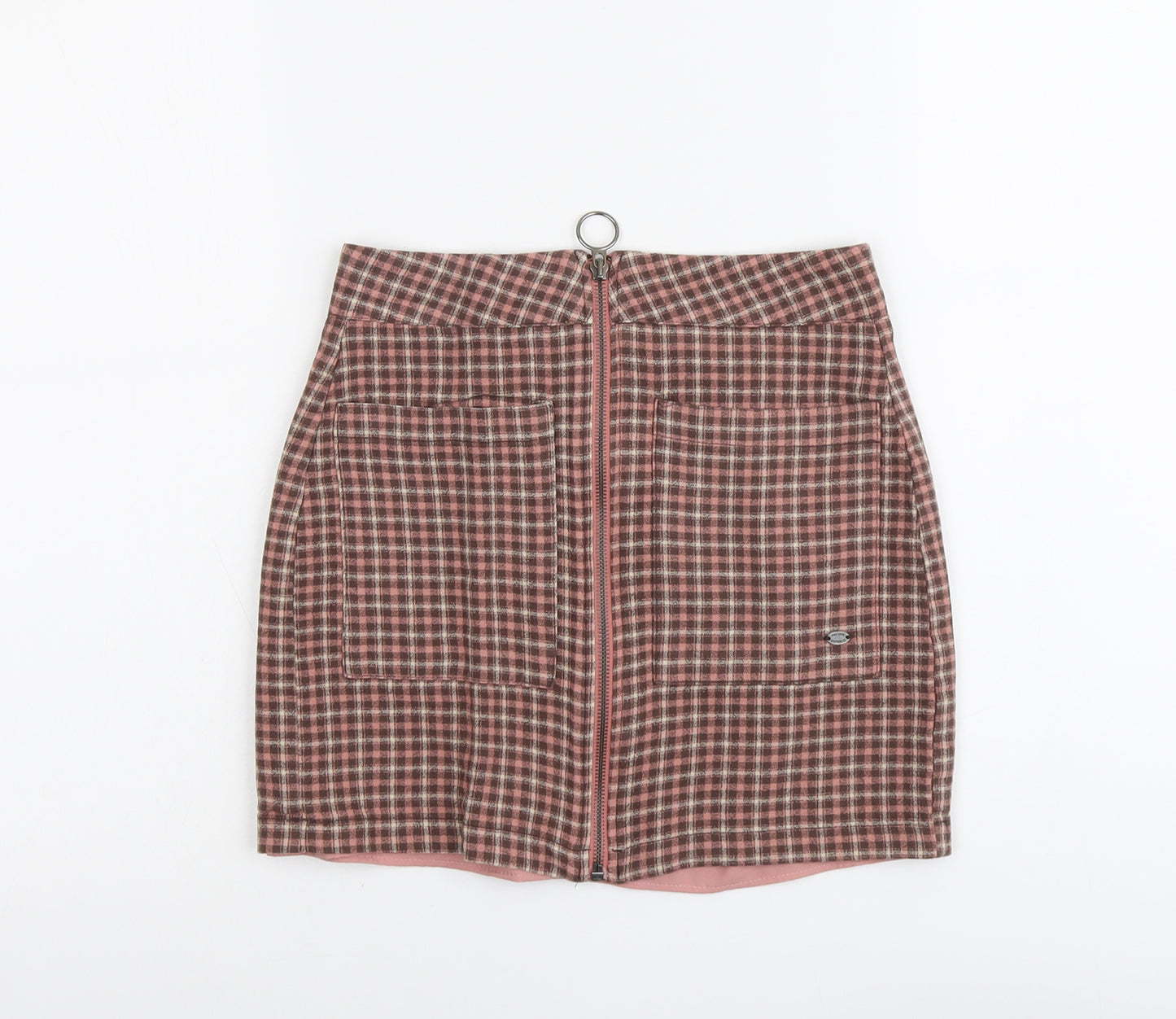 Pull&Bear Womens Pink Plaid Viscose Mini Skirt Size S Zip