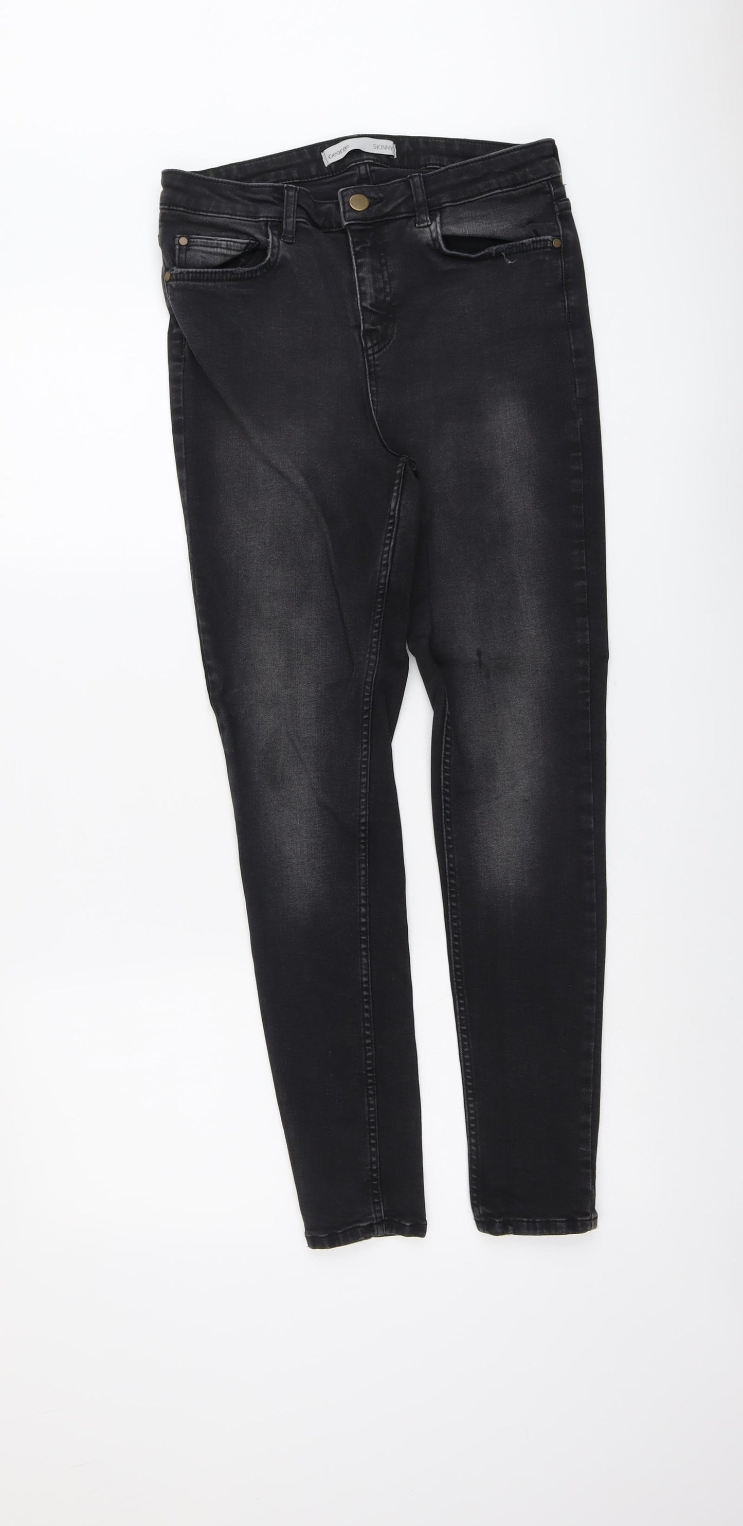 George Womens Black Cotton Skinny Jeans Size 12 L28 in Regular Button