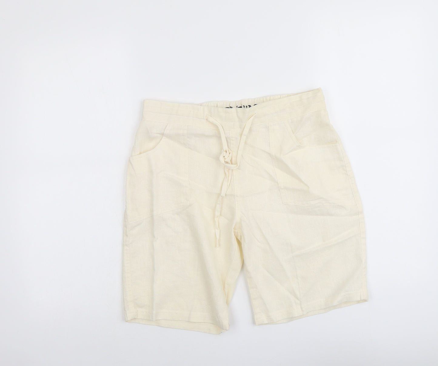 Preworn Womens Beige Cotton Basic Shorts Size M L8 in Regular Drawstring