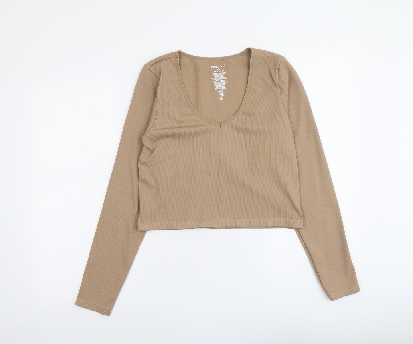 Primark Womens Beige Nylon Cropped T-Shirt Size XL V-Neck
