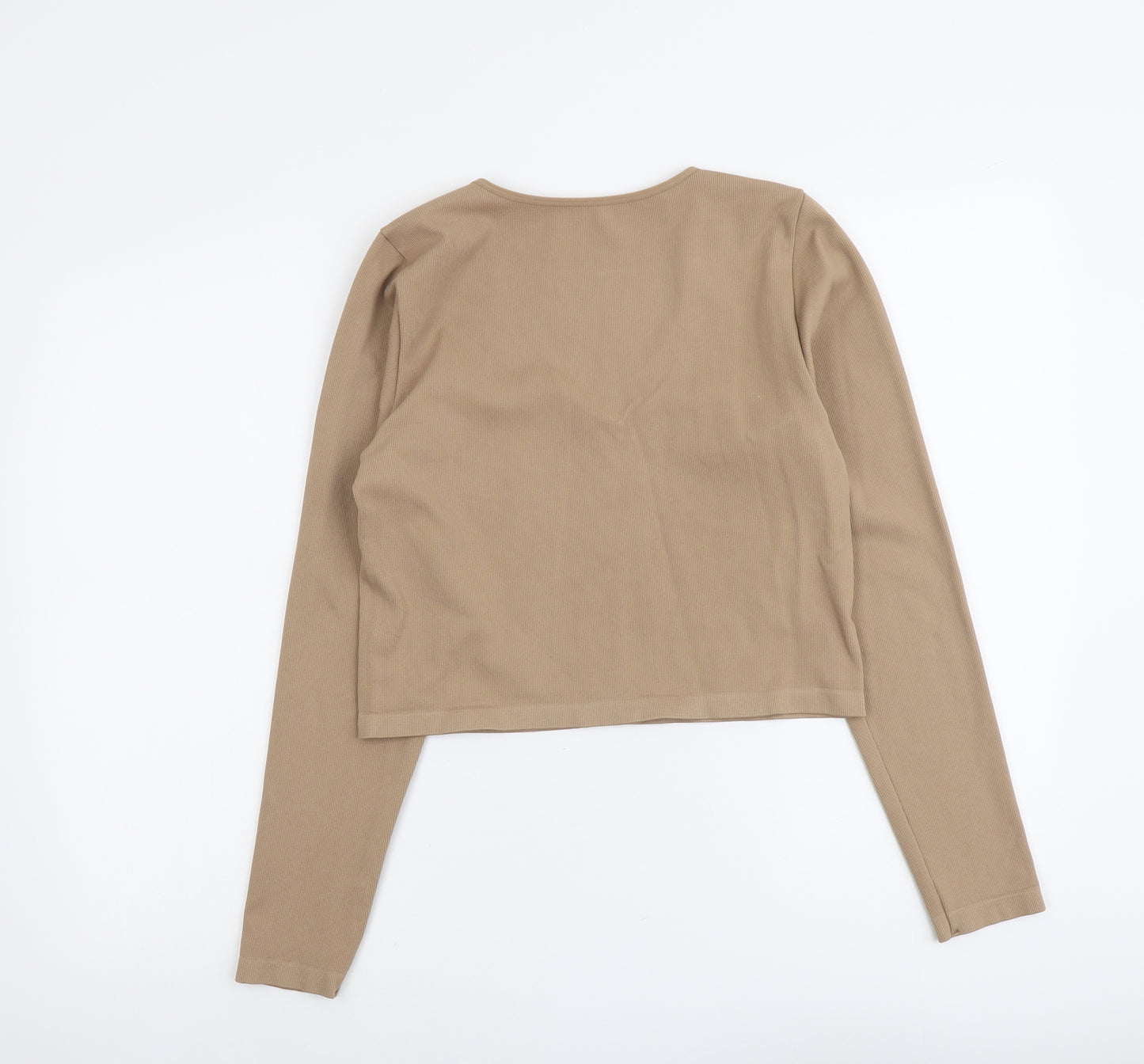 Primark Womens Beige Nylon Cropped T-Shirt Size XL V-Neck