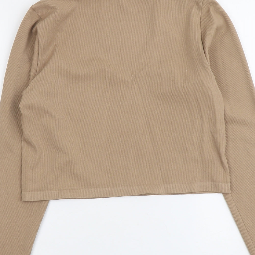Primark Womens Beige Nylon Cropped T-Shirt Size XL V-Neck