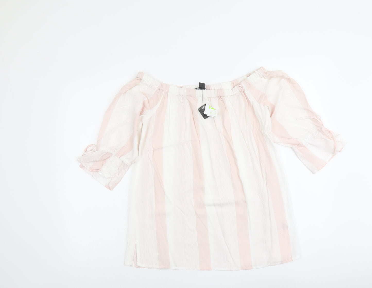 Primark Womens Pink Striped Viscose Basic Blouse Size 12 Off the Shoulder