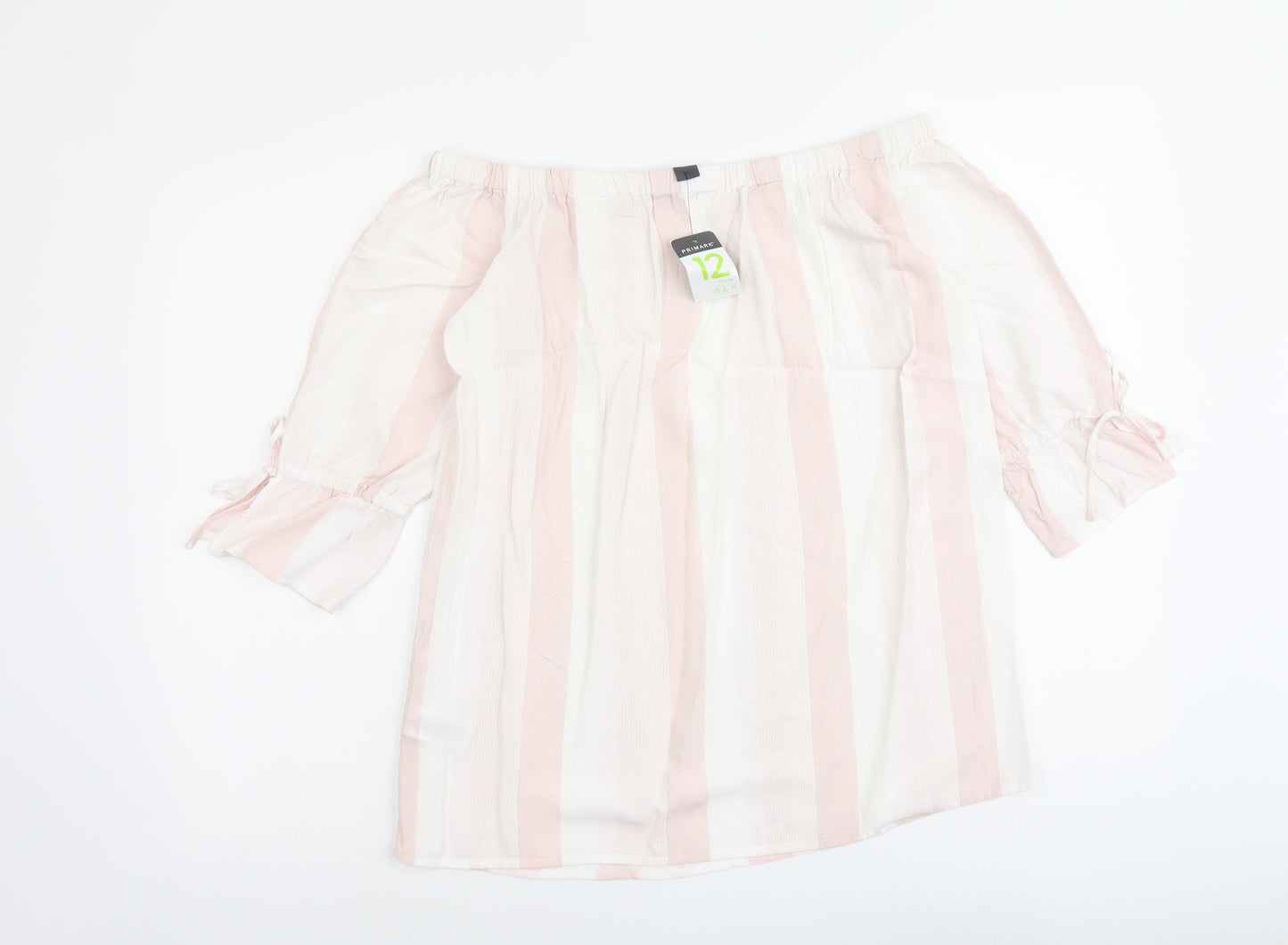 Primark Womens Pink Striped Viscose Basic Blouse Size 12 Off the Shoulder