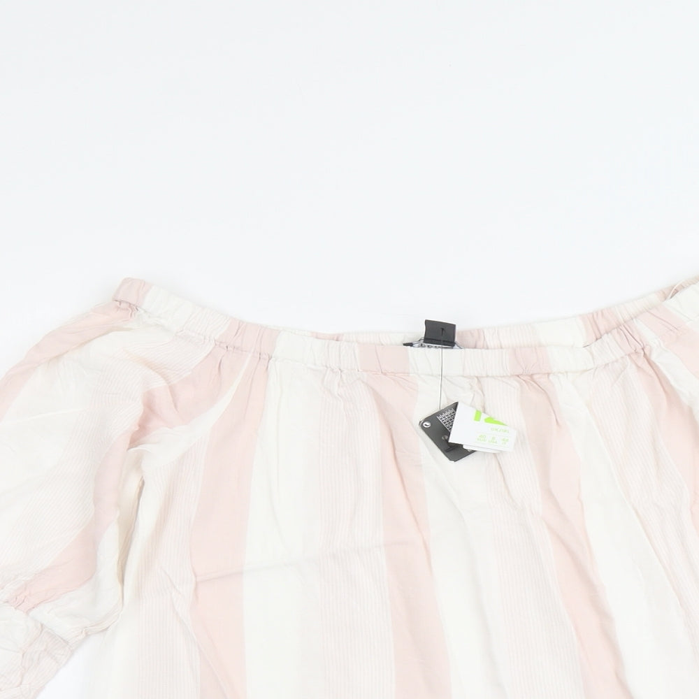 Primark Womens Pink Striped Viscose Basic Blouse Size 12 Off the Shoulder