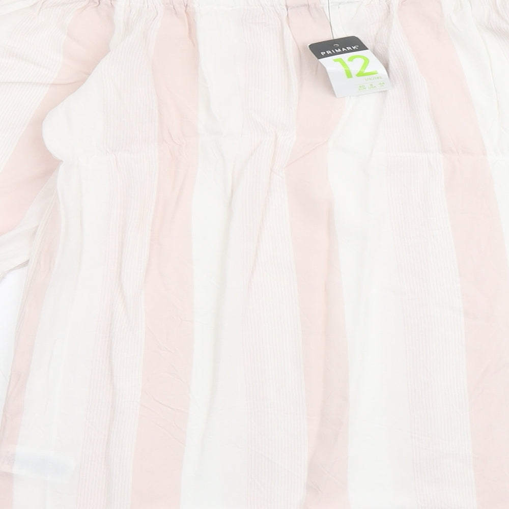 Primark Womens Pink Striped Viscose Basic Blouse Size 12 Off the Shoulder