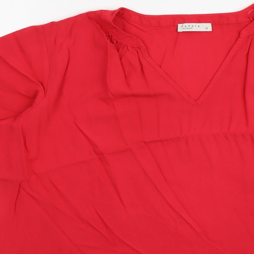 Papaya Womens Pink Viscose Basic Blouse Size 18 V-Neck