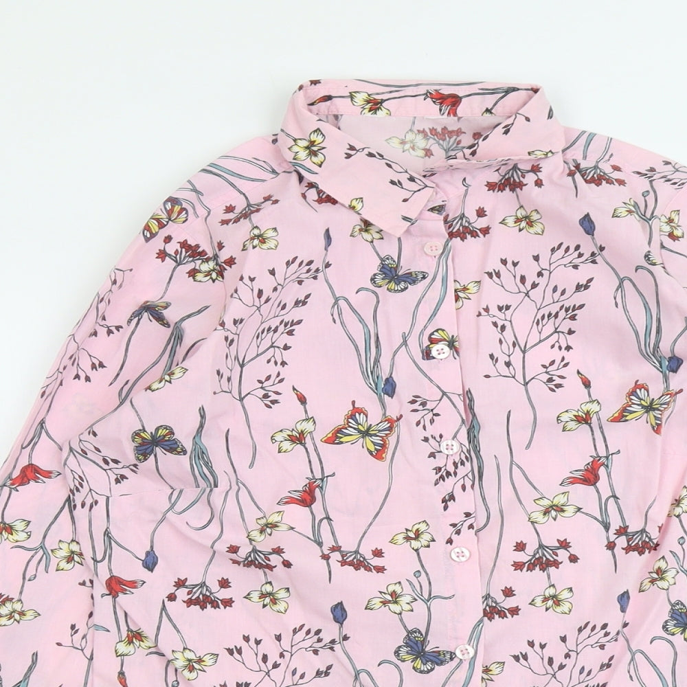 Prewron Womens Pink Floral Cotton Basic Button-Up Size 10 Collared