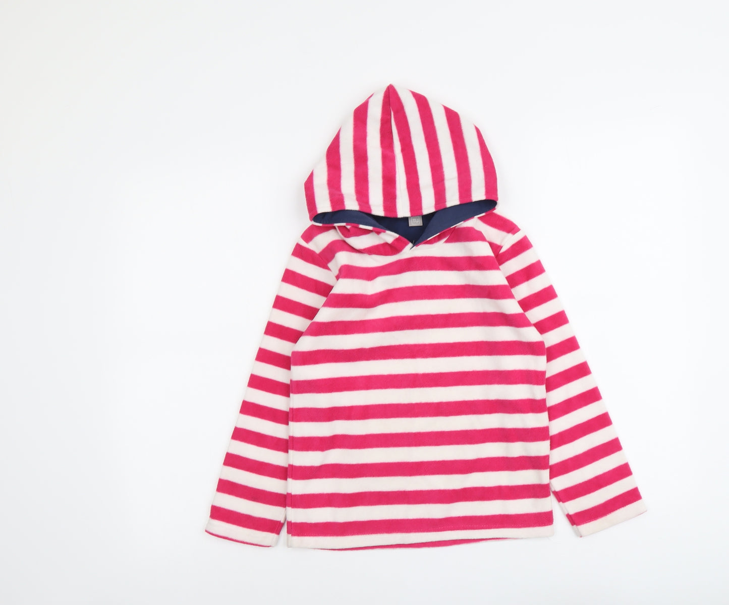 TU Girls Pink Striped Polyester Pullover Hoodie Size 9 Years Pullover