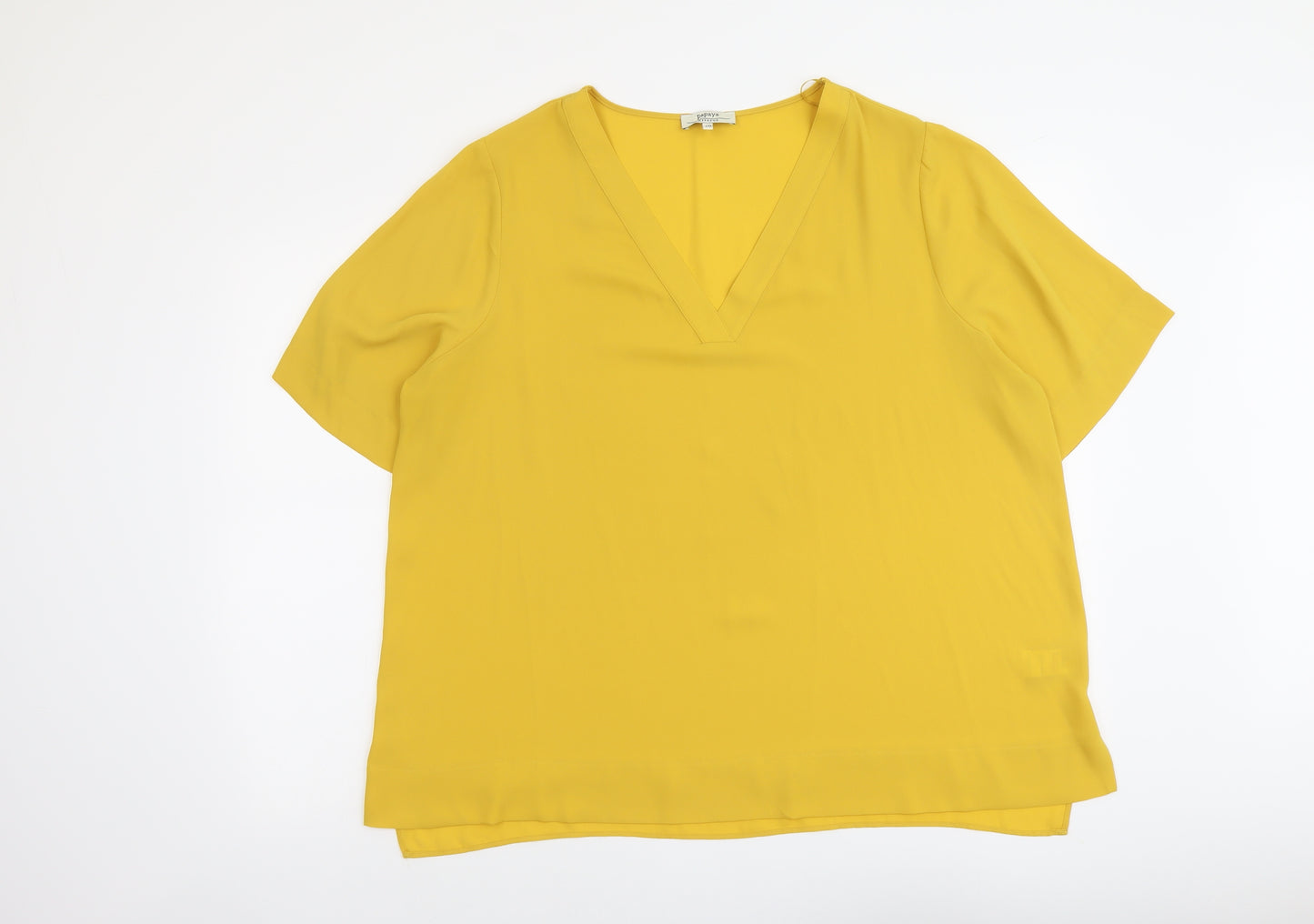 Papaya Womens Yellow Polyester Basic Blouse Size 20 V-Neck