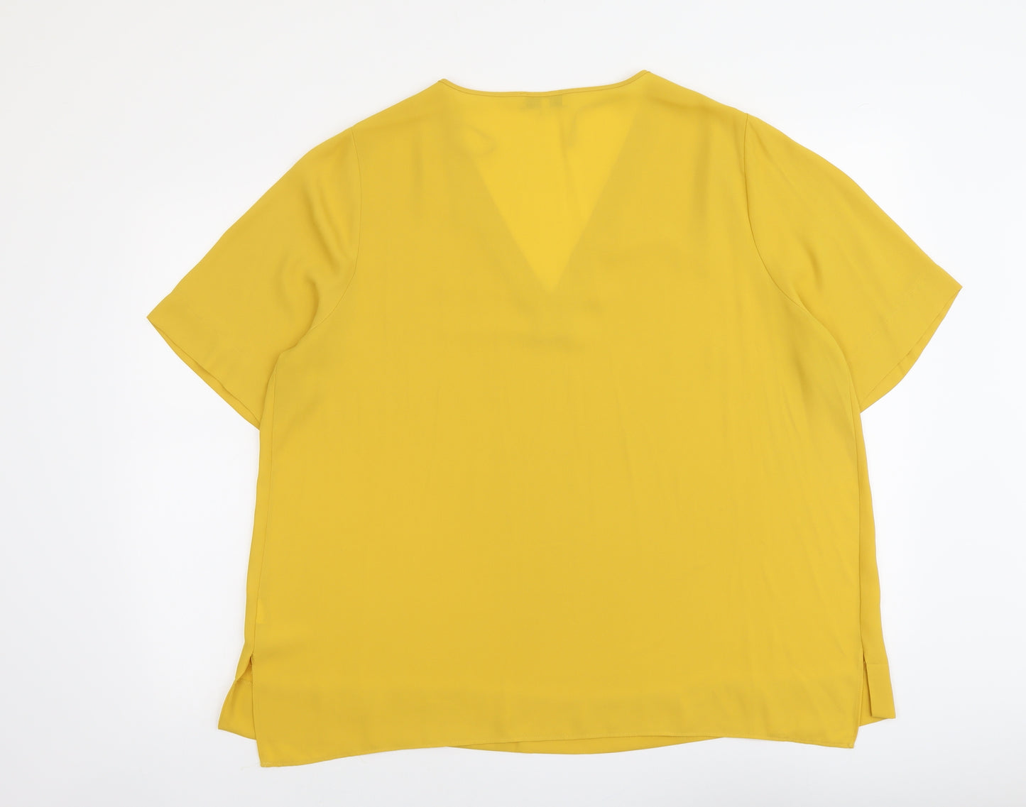 Papaya Womens Yellow Polyester Basic Blouse Size 20 V-Neck