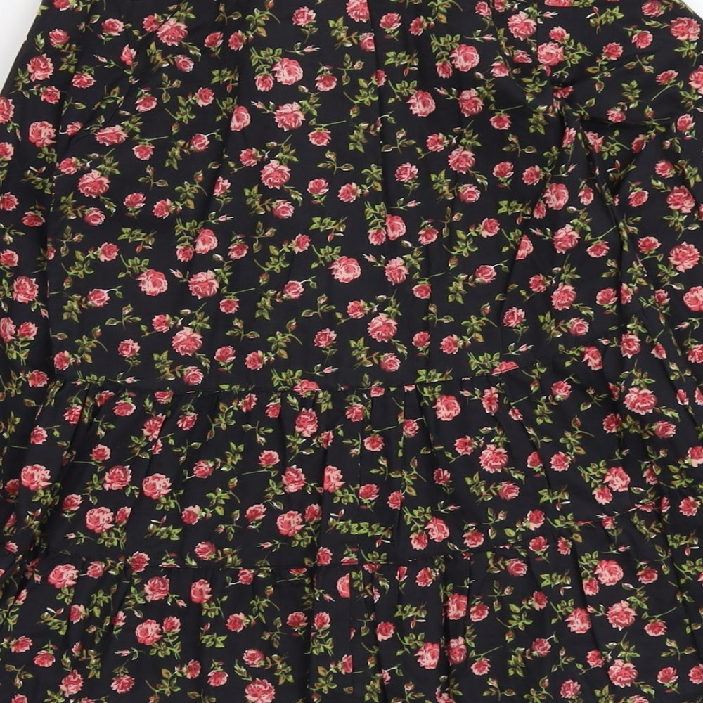 George Girls Black Floral Cotton Basic Blouse Size 8-9 Years Collared Button - Rose Print