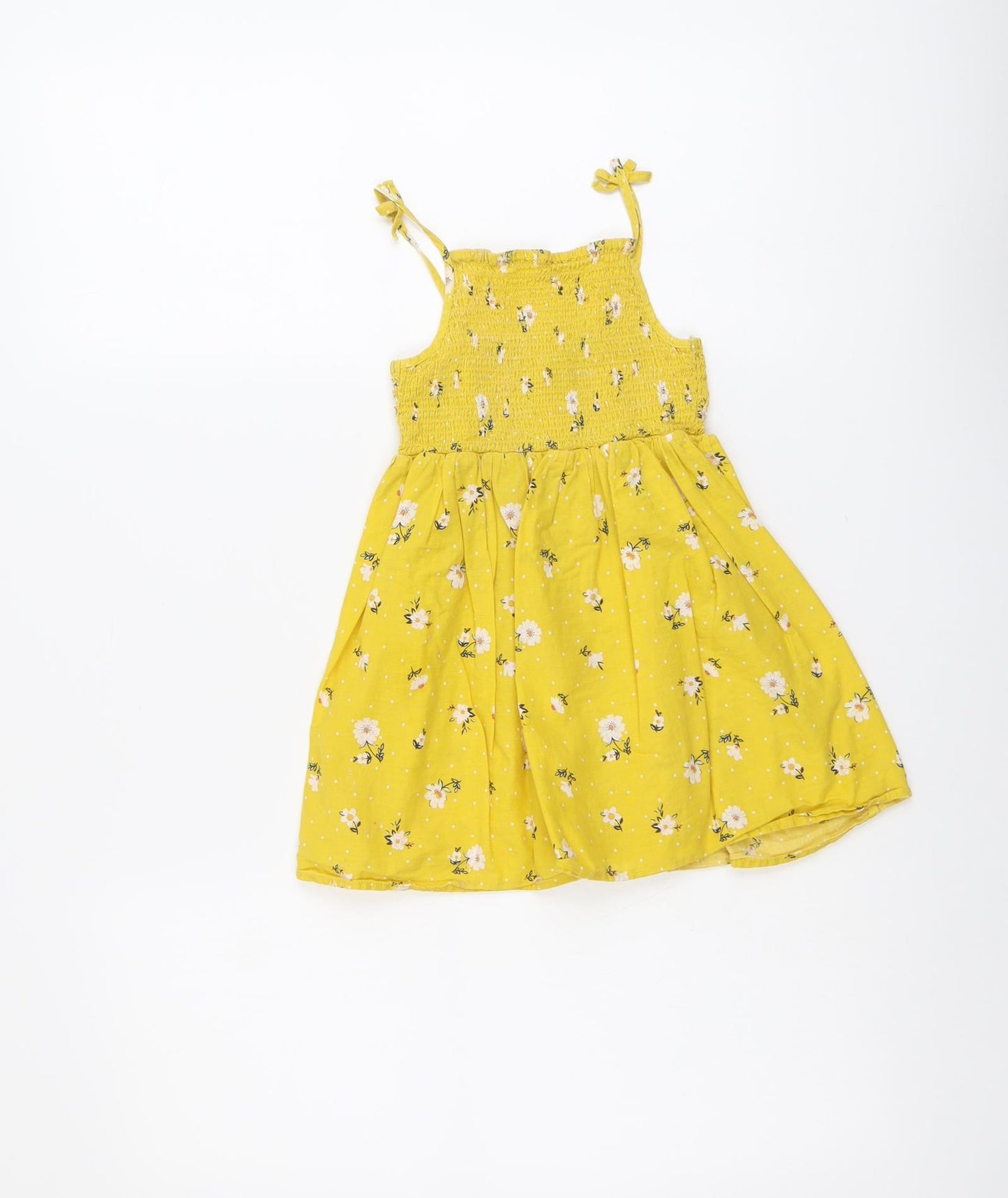 Primark Girls Yellow Floral Cotton A-Line Size 3-4 Years Square Neck Pullover